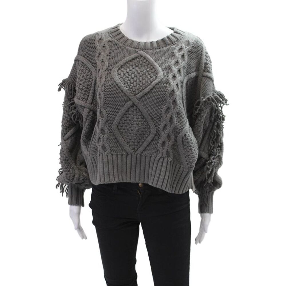 Line And Dot Womens Cotton Pullover Oversized Chunky-Knit Sweater Gray Size S